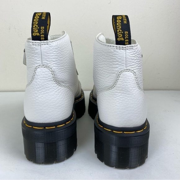 New Dr. Martens Devon Flower Buckle Leather Platform Boots - Picture 5 of 9